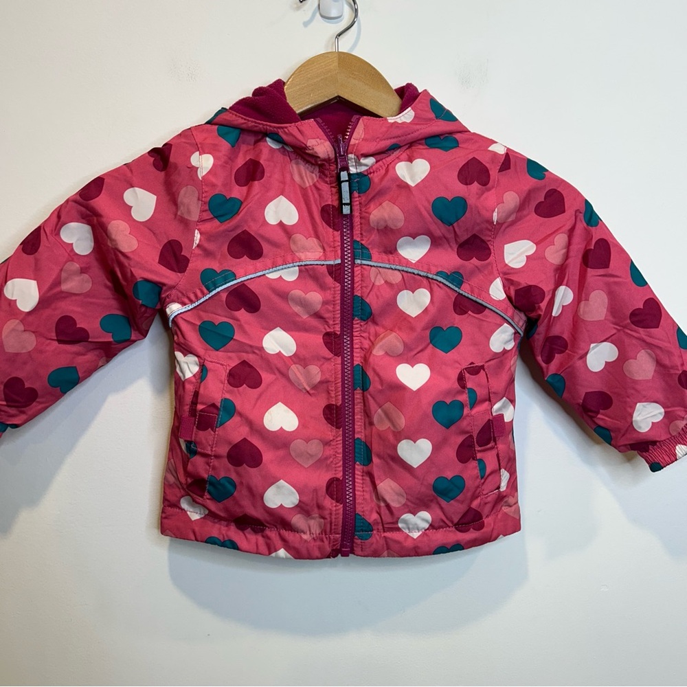 Nevada Reversible Hooded Puffer Fleece Jacket Pink Hearts